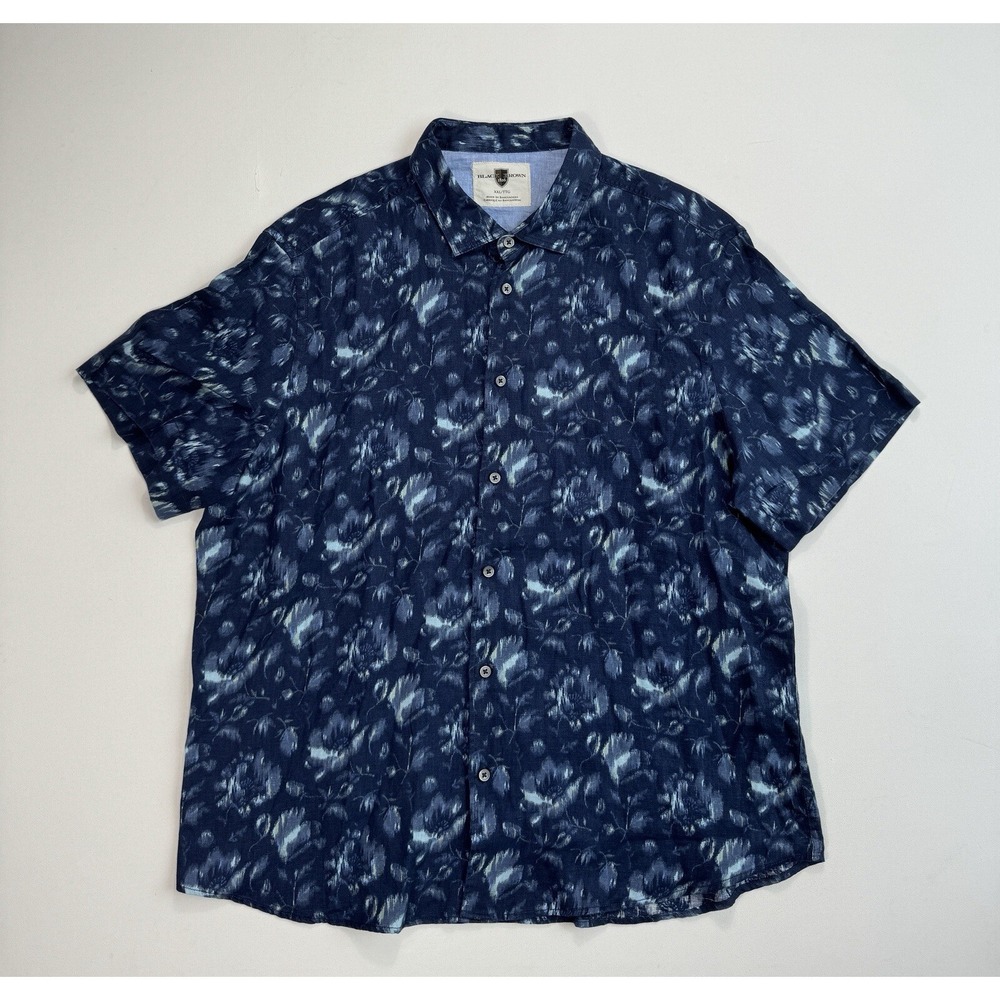 Black Brown 1826 Mens 2XL 100% Linen Regent Button Shirt Blue Floral Beach Shirt